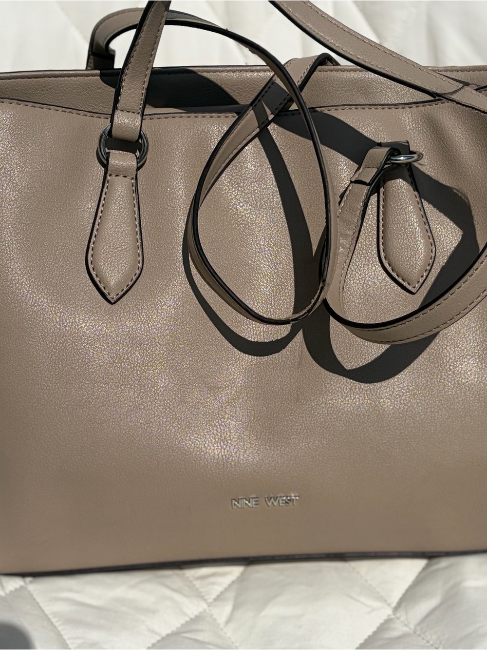 Nine West Taupe Faux Leather Tote in Neutral Taupe